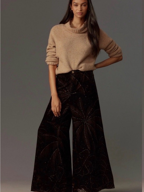 FARM Rio Pants - FARM Rio Anthropologie Black Wide-Leg Velvet Palazzo Pants